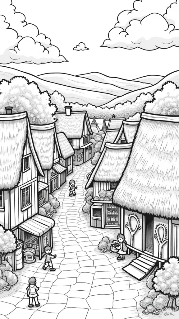 coloriage village